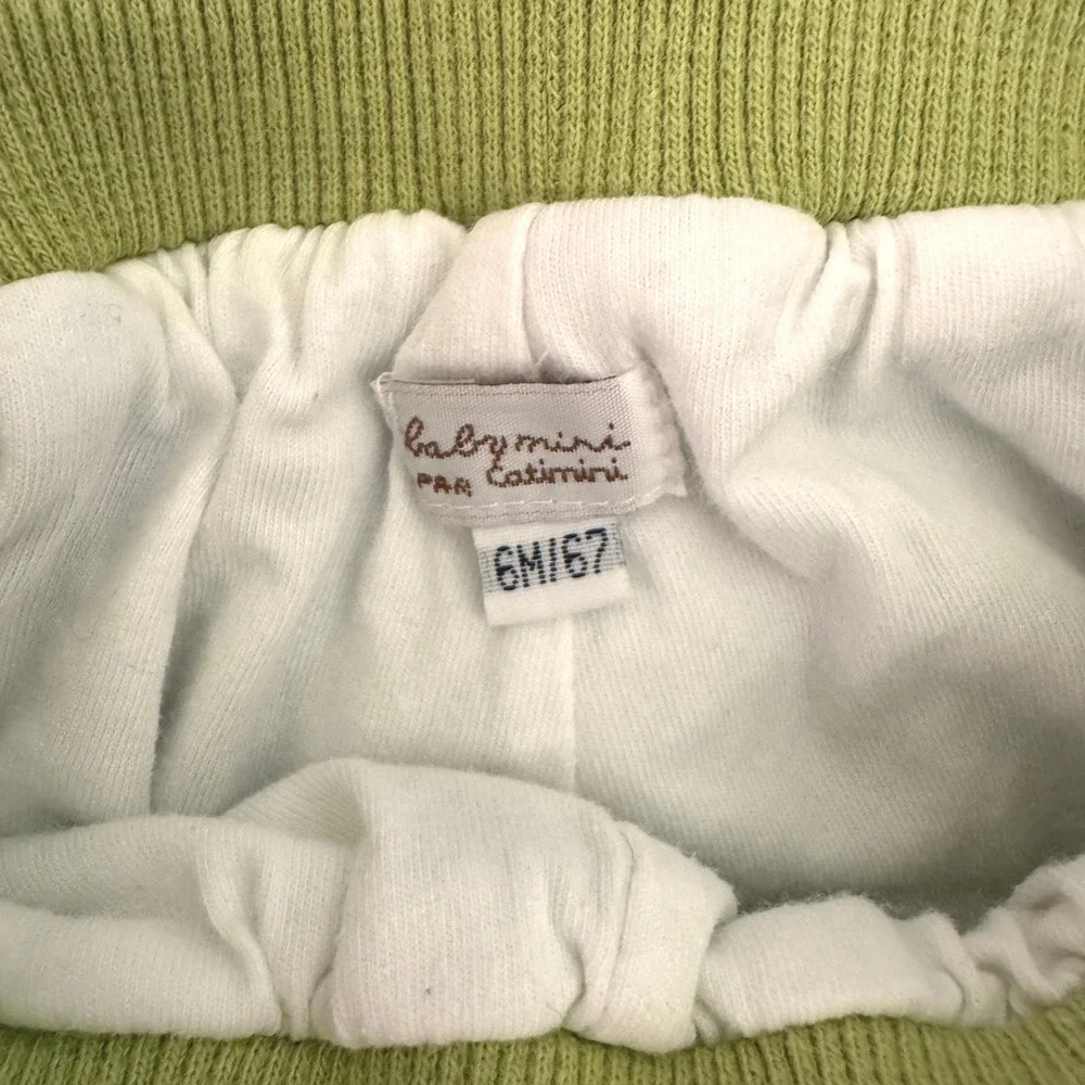 Catimini Mini Par Baby Green Velour Gingham Cardigan Pants Set 6M French